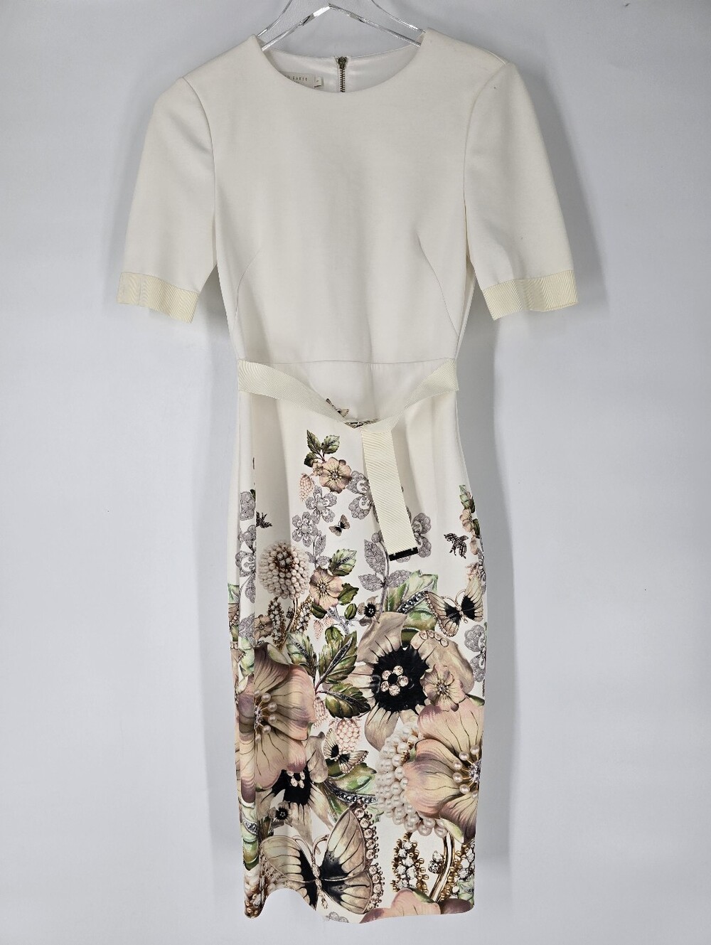Ted Baker Layli Gem Gardens White Midi Bodycon Dress Size 1 US 4